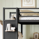 Twin XL Size Loft Bed Frame with Wardrobe and Shelves
