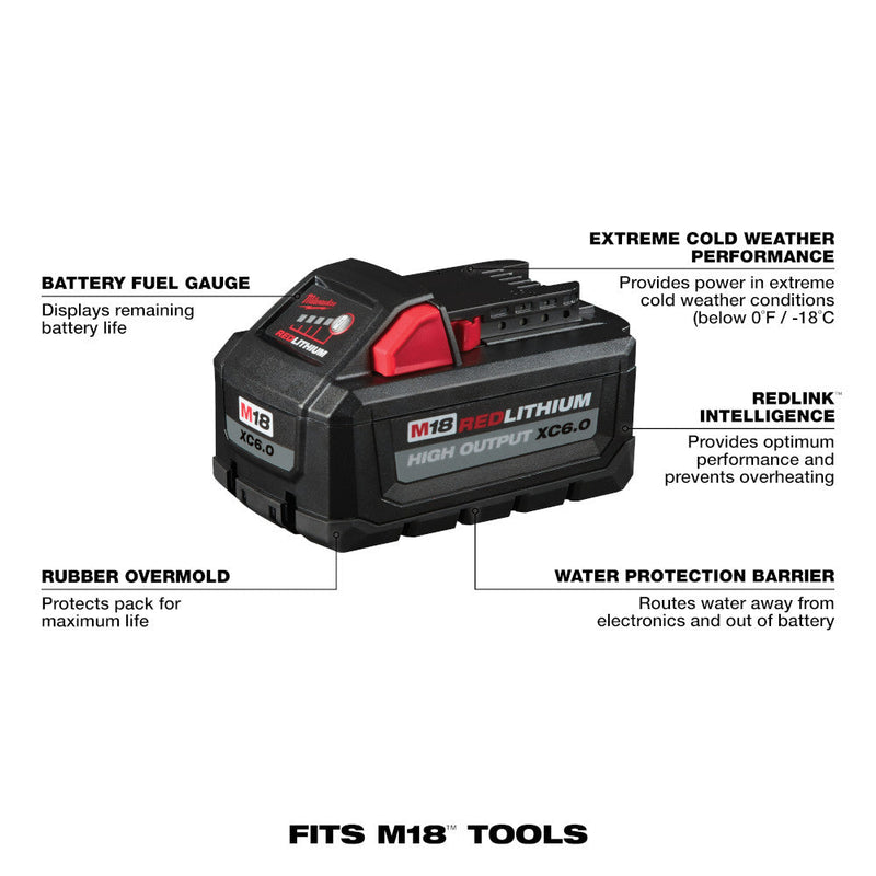 Milwaukee 48-11-1862 M18™ REDLITHIUM™ HIGH OUTPUT™ XC 6.0Ah Battery Pack (2 Piece)