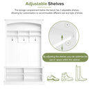 47.2" Wide Hall Tree with Bench and Shoe Storage, Multi-functional Storage Bench with 3 Hanging Hooks & Open Storage Space, Rectangle Storage & Shelves Coat Rack for Hallway, White