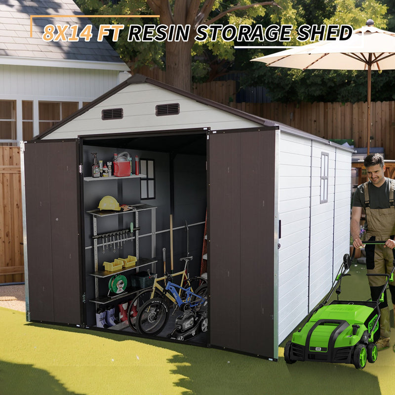 8x14 Ft Outdoor Resin Storage Shed with Windows, photo 8 of 10