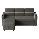 85 Inches Corduroy Sofa Bed, 3 Seater Sleeper Sofa with Storage Chaise, Square Handrail With Two Cup-holder And USB Charge Port, Pull Out Couch for Living Room