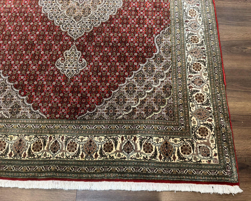 Persian Rug 5x7, Very Fine 330 KPSI, Red and Ivory, Herati Mahi Pattern, Wool & Silk