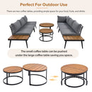 6-Piece Outdoor Sectional Sofa Set with Round Nesting Coffee Tables and Seating Sofa with Cushions for Patio, Porch and Garden (Grey)