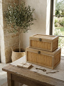Set of 2 Woven Rattan Decorative Boxes