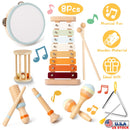 8Pcs Toddler Musical Toys Wooden Montessori Musical Instruments with Xylophone Tambourine Maracas for Boys Girls Aged 3 4 5 Years Old