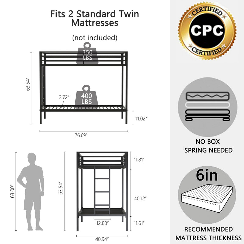 Adam - Twin Over Twin Bunk Bed - Black, photo 11 of 11