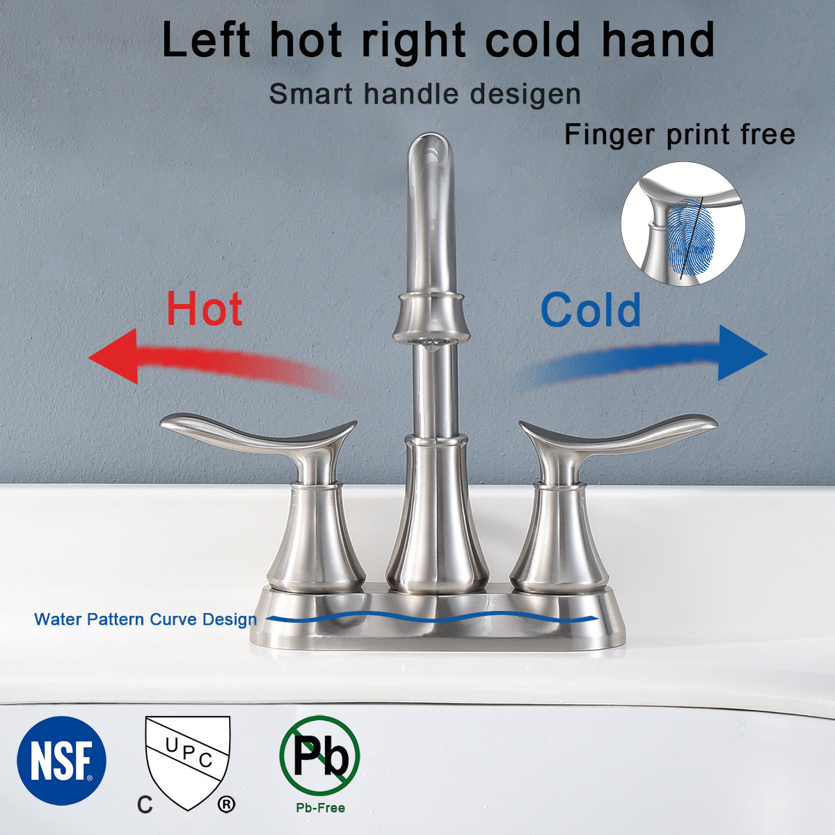 2-Handle 4-Inch Brushed Nickel Bathroom Faucet with Pop-Up Drain, photo 6 of 8