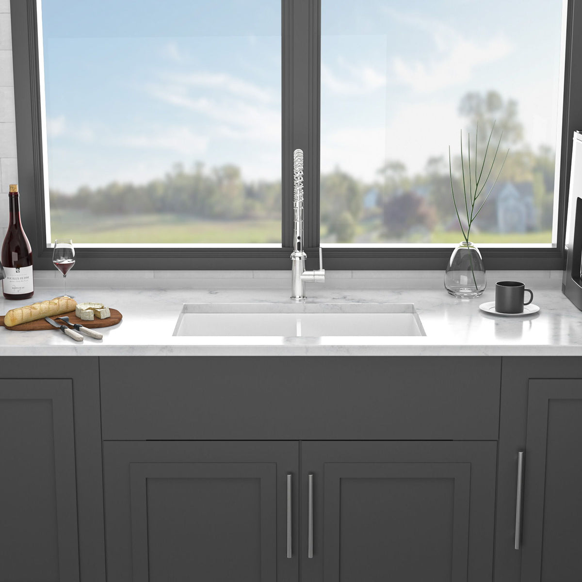 Elegant Dual Mount 32" Undermount Double Bowl Ceramic Kitchen Sink - White, photo 8 of 8