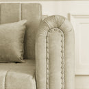 3 in 1 Pull-Out Bed Sleeper, Modern Upholstered 3 Seats Lounge Sofa & Couches with Rolled Arms Decorated with Copper Nails, Convertible Futon 3 Seats Sofabed with Two Drawers and Two Pillows