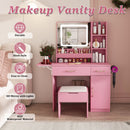 Vanity Desk With LED Mirror Lights And Power Outlet Charging Station, 3 Drawers, 7 Shelves, Storage Stool - Pink by HouseOfZazla