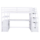 Loft Bed With Desk, Shelves, 2 Drawers, Storage Staircase