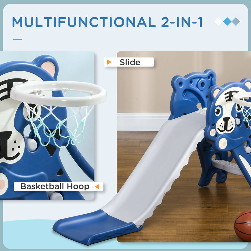 2 in 1 Toddler Slide for Indoors, Toy for Toddler, Easy Set Up Baby Slide with Basketball Hoop for Kids 18-36 Months, Blue