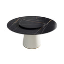 Modern Artificial Stone Round Plywood Base Dining Table, Can Accommodate 8 People Artificial Stone Turntable (Not Including Chairs) - Black / Beige by HouseOfZazla