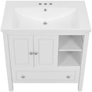 30" Bathroom Vanity with Sink, Bathroom Storage Cabinet with Doors and Drawers, Solid Wood Frame, Ceramic Sink, White