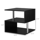 20" Modern End Table, Accent Side Table, S-Shaped Coffee Table with Storage Shelf and Steel Poles, Black