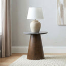 Franklin Round Wood Pedestal Side End Table Grey and Dark Brown