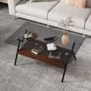 Rectangle Coffee Table With Tempered Glass Top And Shelf, Modern Table For Living Room by HouseOfZazla