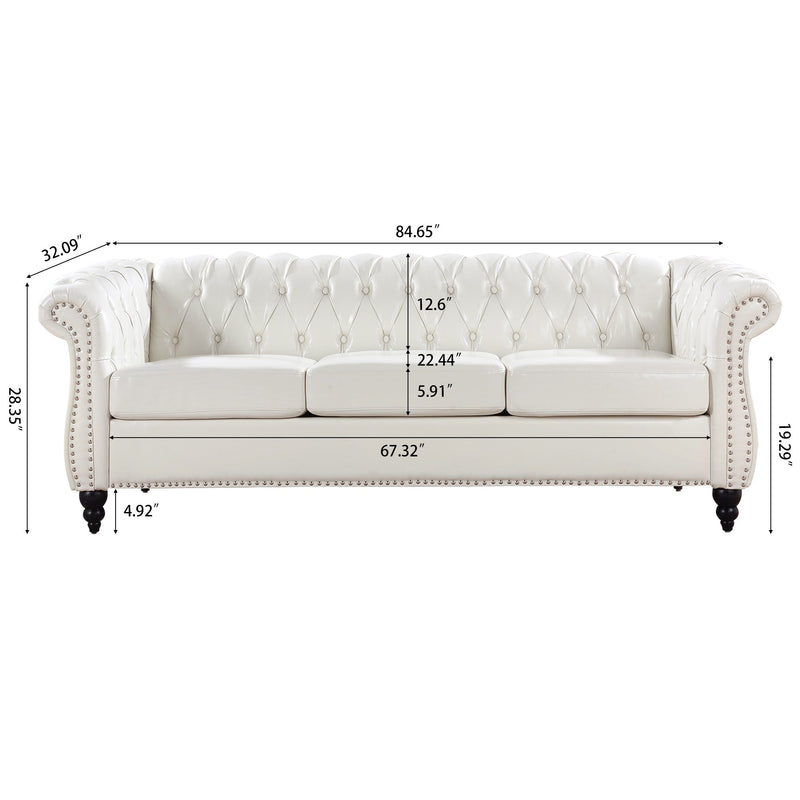 84.65" Rolled Arm Chesterfield 3 Seater Sofa