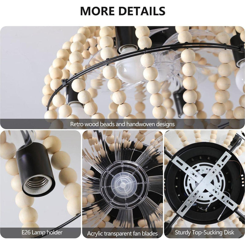 Beaded Fan lamp Wood Beaded Chandelier Oak White