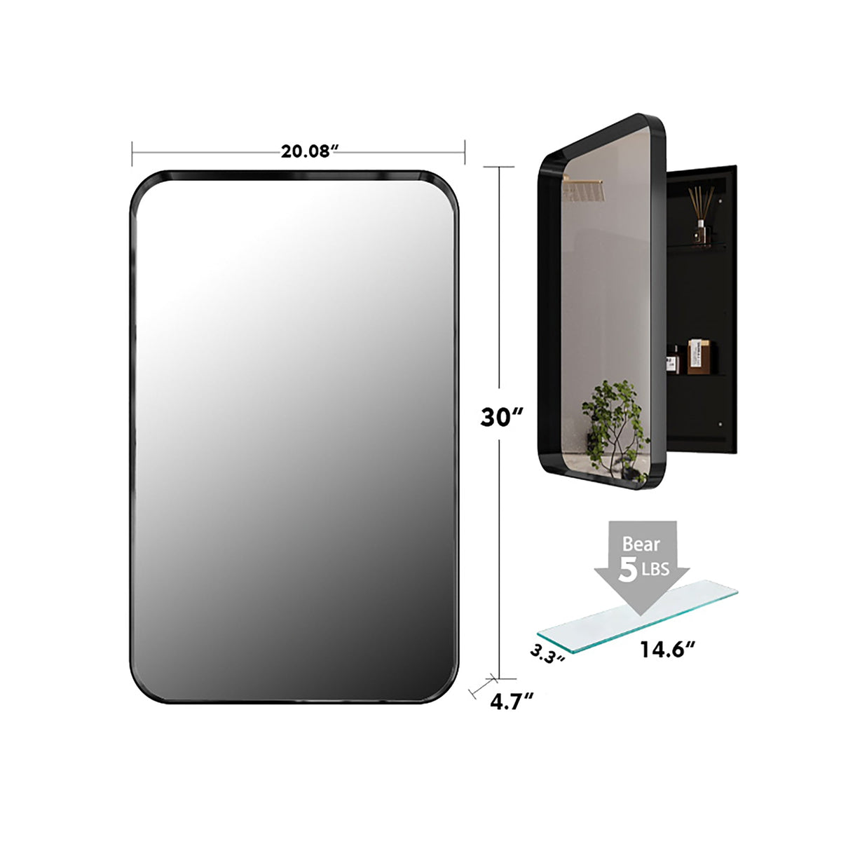 20x30 Inch Recessed Black Metal Framed Medicine Cabinet, photo 10 of 10