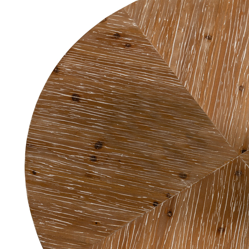 31.29" Modern Retro Splicing Round Coffee Table, Fir Wood Table Top with Cross Legs Metal Base