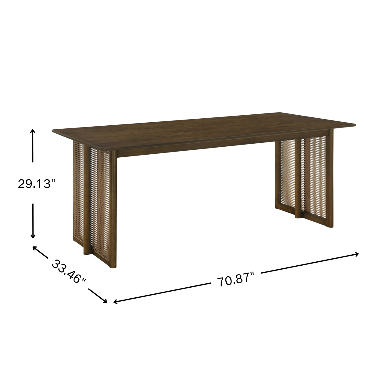 Walnut-Colored Rubber Wood Dining Table with Rattan Accents, photo 3 of 9