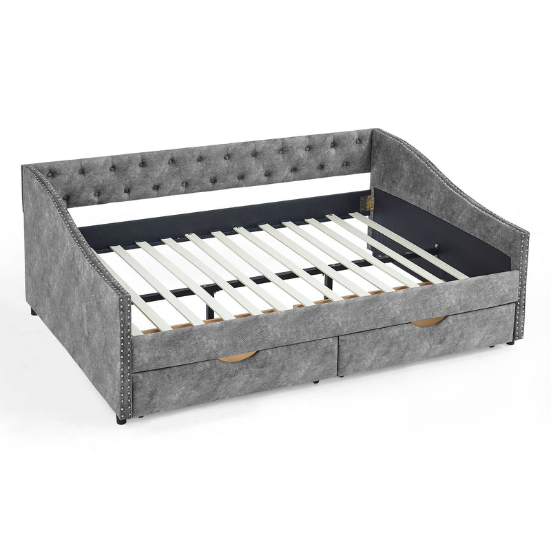 Full Size Daybed with Drawers Upholstered Tufted Sofa Bed, with Button on Back and Copper Nail on Waved Shape Armsrey0.5"55.5"27.5"