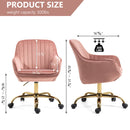 360 Pink Velvet Swivel Chair With High Back, Adjustable Working Chair With Golden Color Base