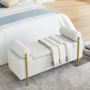 Elegant Upholstered Storage Bench With Cylindrical Arms And Iron Legs, by HouseOfZazla