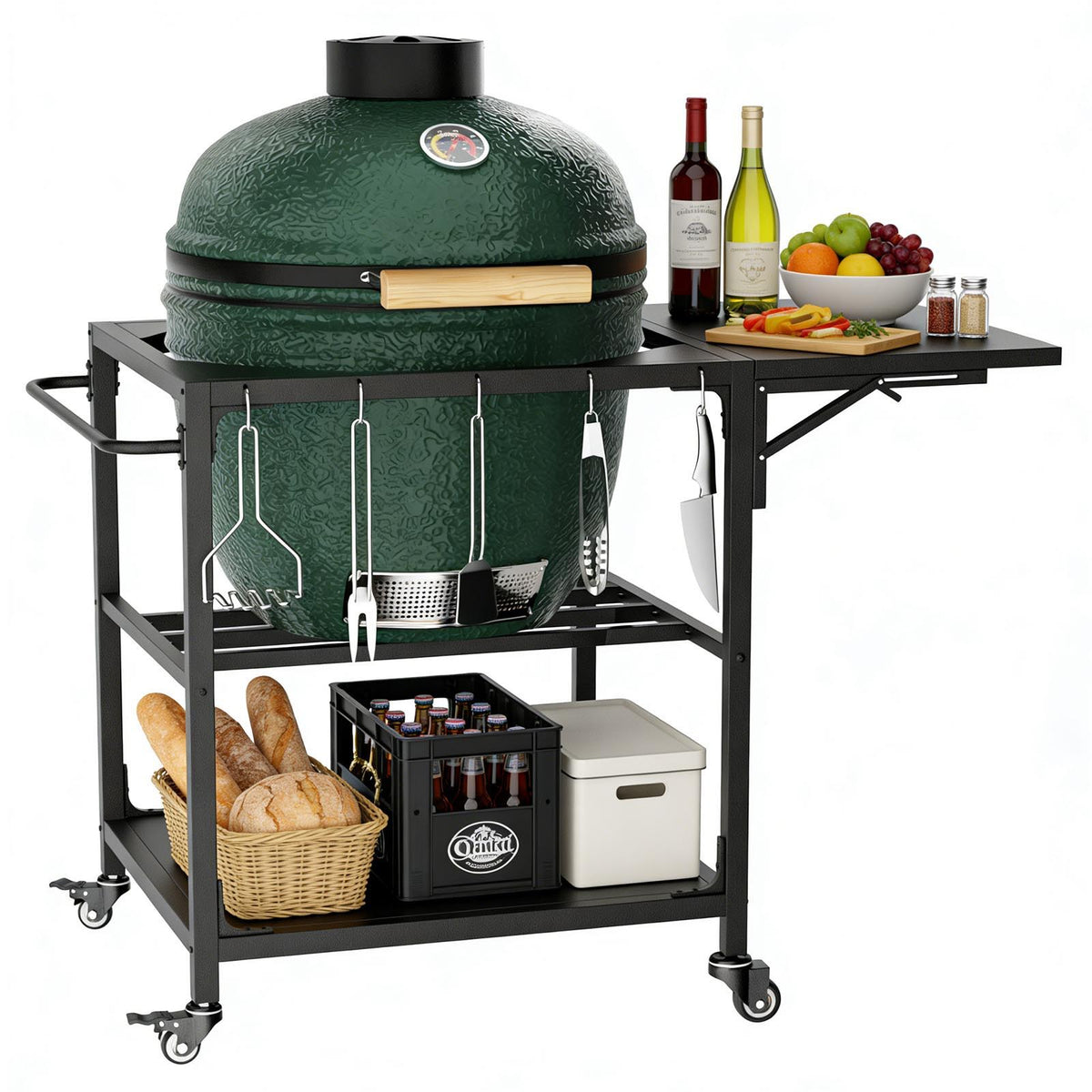 Outdoor Grill Table, Prep Cart With Wheels, Storage Shelf And Hooks - Black, photo 12 of 12
