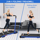 2 in 1 Under Desk Treadmill - 2.5 HP Folding Treadmill for Home, Installation-Free Foldable Treadmill Compact Electric Running Machine, Remote Control & LED Display Walking Running Jogging, Blue