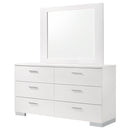 Felicity 6-drawer Wood Dresser with Mirror White High Gloss