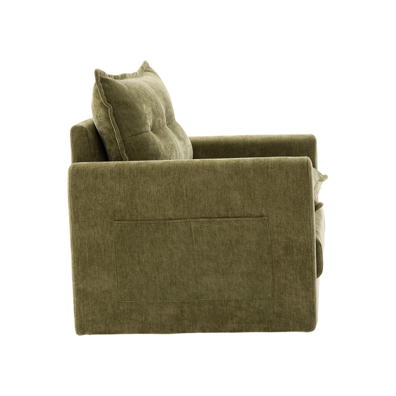 UNITED WE WIN Swivel Barrel Chair - Mid Century Modern Chair, Thick Padded Arm Chair with Solid Metal Base, Comfortable Single Sofa Chair, Swivel Accent Chair for Living Room Bedroom