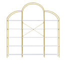 74.8 Inch 5 Tiers Office Bookcase Bookshelf, Display Shelf with Round Top, X Bar Gold Frame