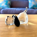 Faceted clear crystal puppy dog glass figurine living room decor by Decorbites