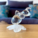 Faceted clear glass bee and leaf glass figurine living room decor by Decorbites