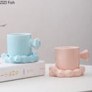 Faceted light blue porcelain coffee mug set kitchen ceramic decor by Decorbites