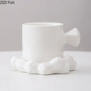 Faceted light blue porcelain coffee mug set kitchen ceramic decor by Decorbites