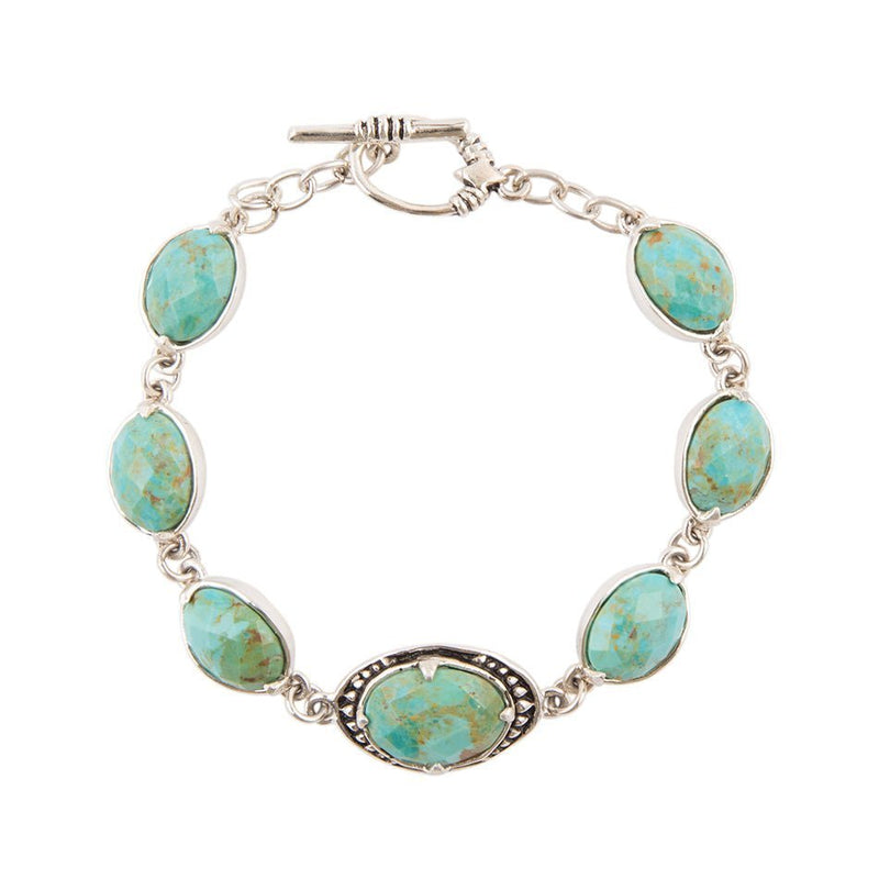 Faceted Blue Turquoise and Sterling Silver Link Bracelet