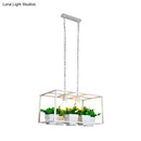 GobekUsa Factory Metallic Island Lamp with Artificial Plant Deco - Black/White Rectangle, 2 Lights for Living Room