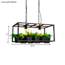 GobekUsa Factory Metallic Island Lamp with Artificial Plant Deco - Black/White Rectangle, 2 Lights for Living Room