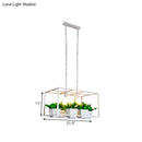 GobekUsa Factory Metallic Island Lamp with Artificial Plant Deco - Black/White Rectangle, 2 Lights for Living Room