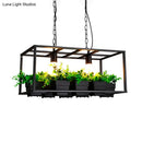 GobekUsa Factory Metallic Island Lamp with Artificial Plant Deco - Black/White Rectangle, 2 Lights for Living Room