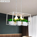 GobekUsa Factory Metallic Island Lamp with Artificial Plant Deco - Black/White Rectangle, 2 Lights for Living Room