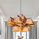GobekUsa Factory Wood Island Chandelier - Beige Trapezoid Design with Multiple Lighting Options for Dining Room
