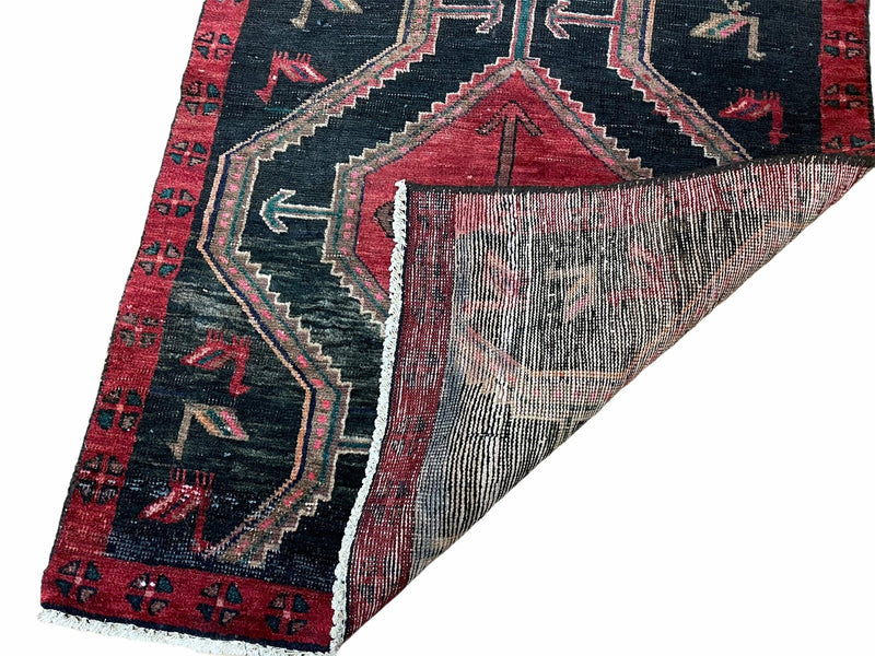 3 X 7 Handmade Wool Tribal Runner Rug Geometric Red Blue Boho Organic Dyes