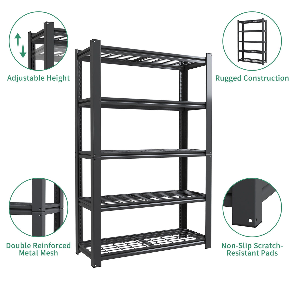 Heavy Duty 5 Tier Adjustable Metal Mesh Storage Rack With 2000 Lbs Capacity - Brushed Nickel, photo 19 of 19