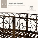 7' Metal Arch Garden Bridge with Safety Siderails, Decorative Arc Footbridge with Delicate Scrollwork "S" Motifs for Backyard Creek, Stream, Fish Pond, Bronze