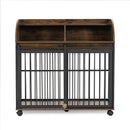 38" Heavy Duty Dog Crate Furniture for Medium Dog with Lockable Wheels, Wooden Dog Crate Dog Kennel, End Table Crate with Double layer storage, Brown