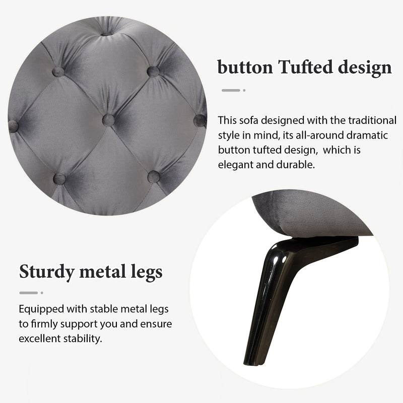 40.5" Velvet Upholstered Accent Sofa, Modern Single Sofa Chair with Button Tufted Back, Modern Single Couch for Living Room, Bedroom, or Small Space, Gray